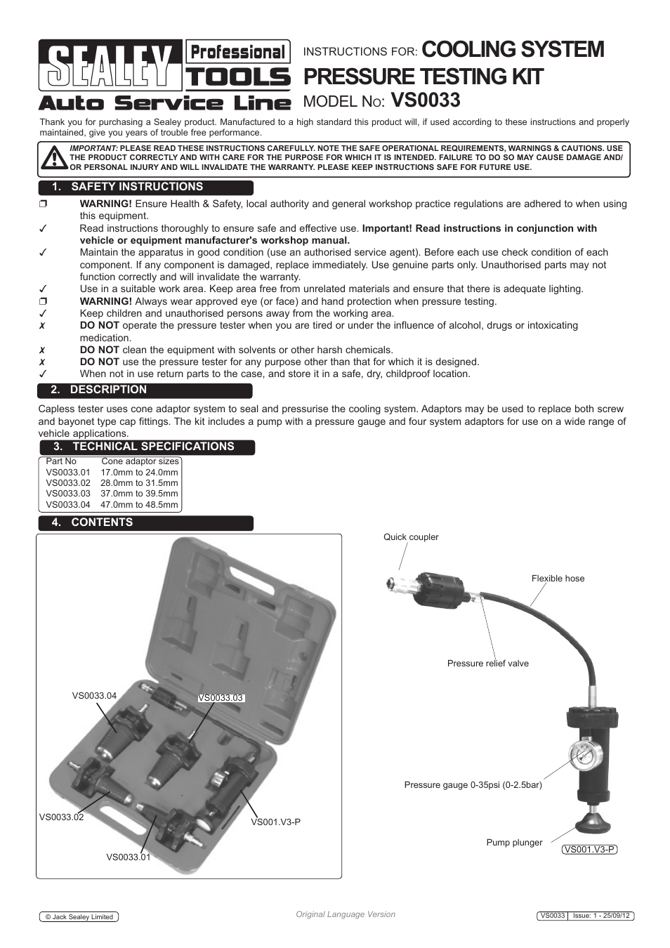 Sealey VS0033 User Manual | 2 pages