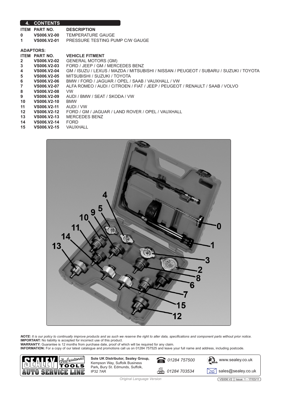 Sealey VS006 User Manual | Page 2 / 2