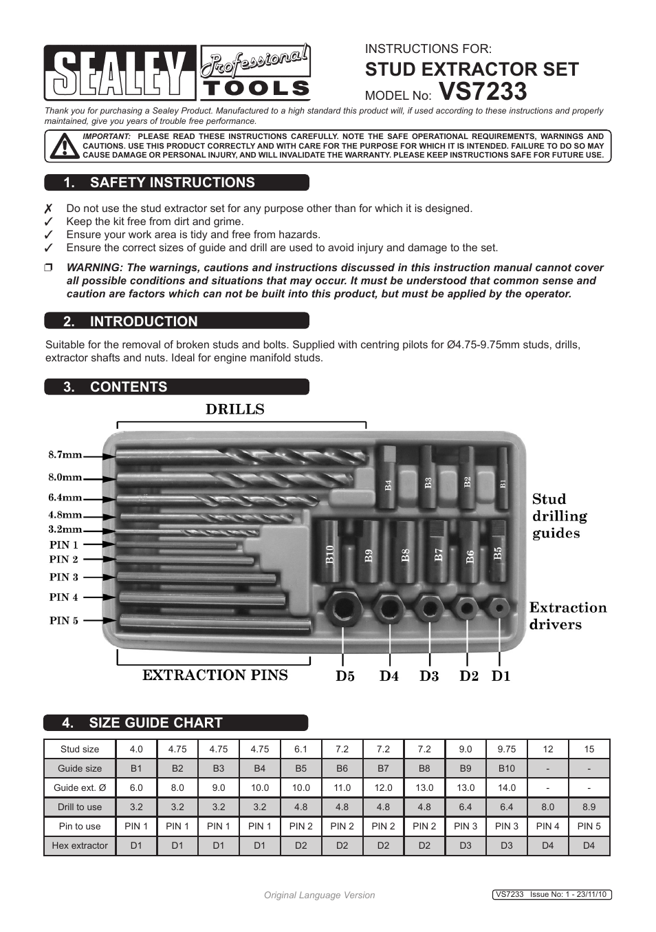 Sealey VS7233 User Manual | 2 pages