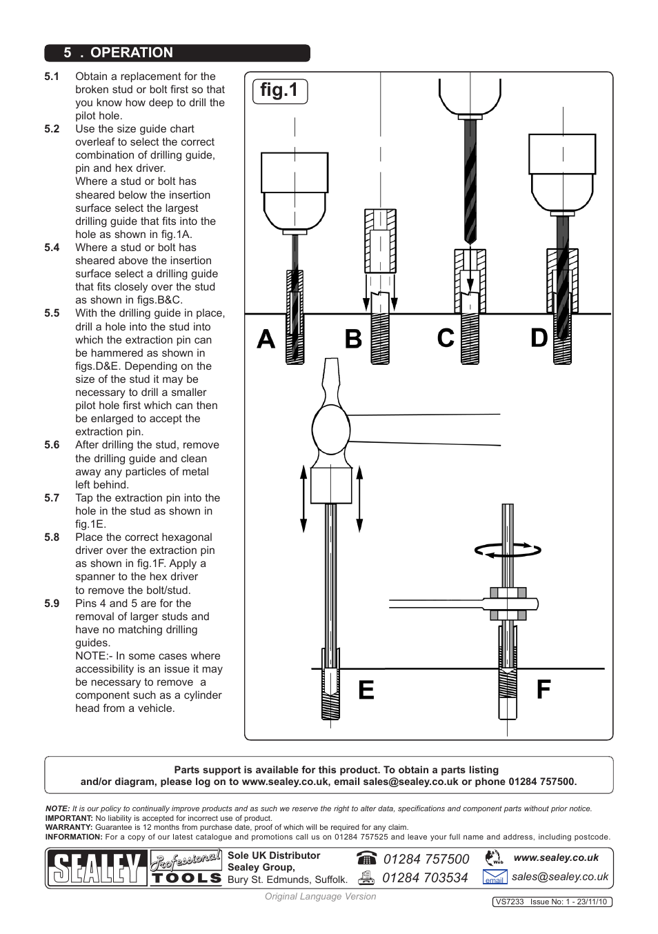 Fig.1, 5 . operation | Sealey VS7233 User Manual | Page 2 / 2