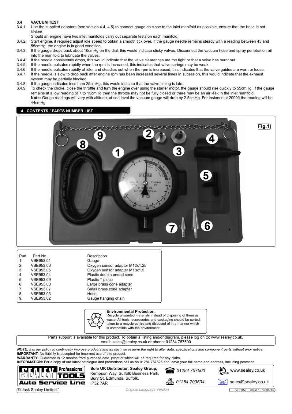 Fig.1 | Sealey VSE953 User Manual | Page 2 / 2