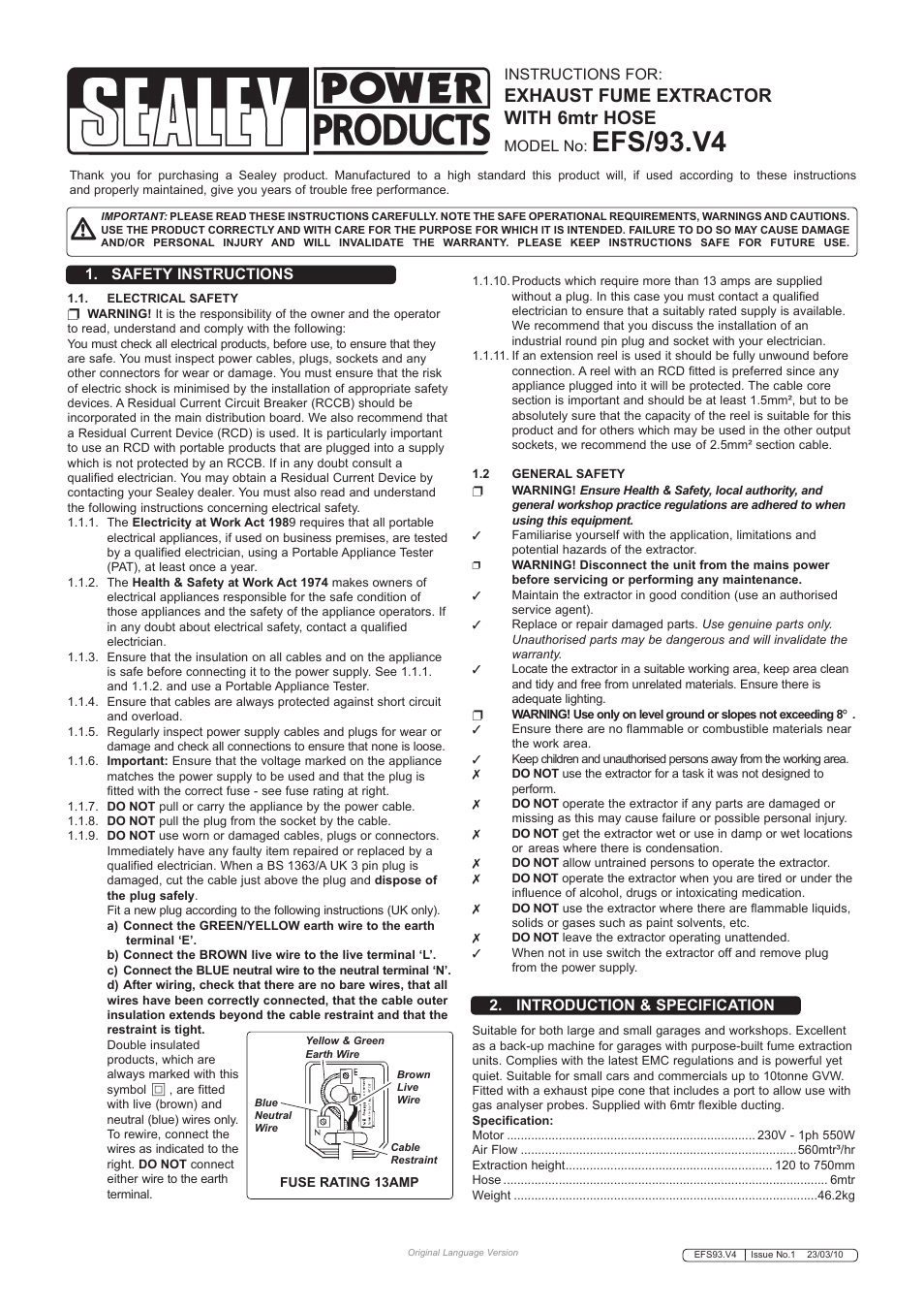 Sealey EFS/93 User Manual | 2 pages