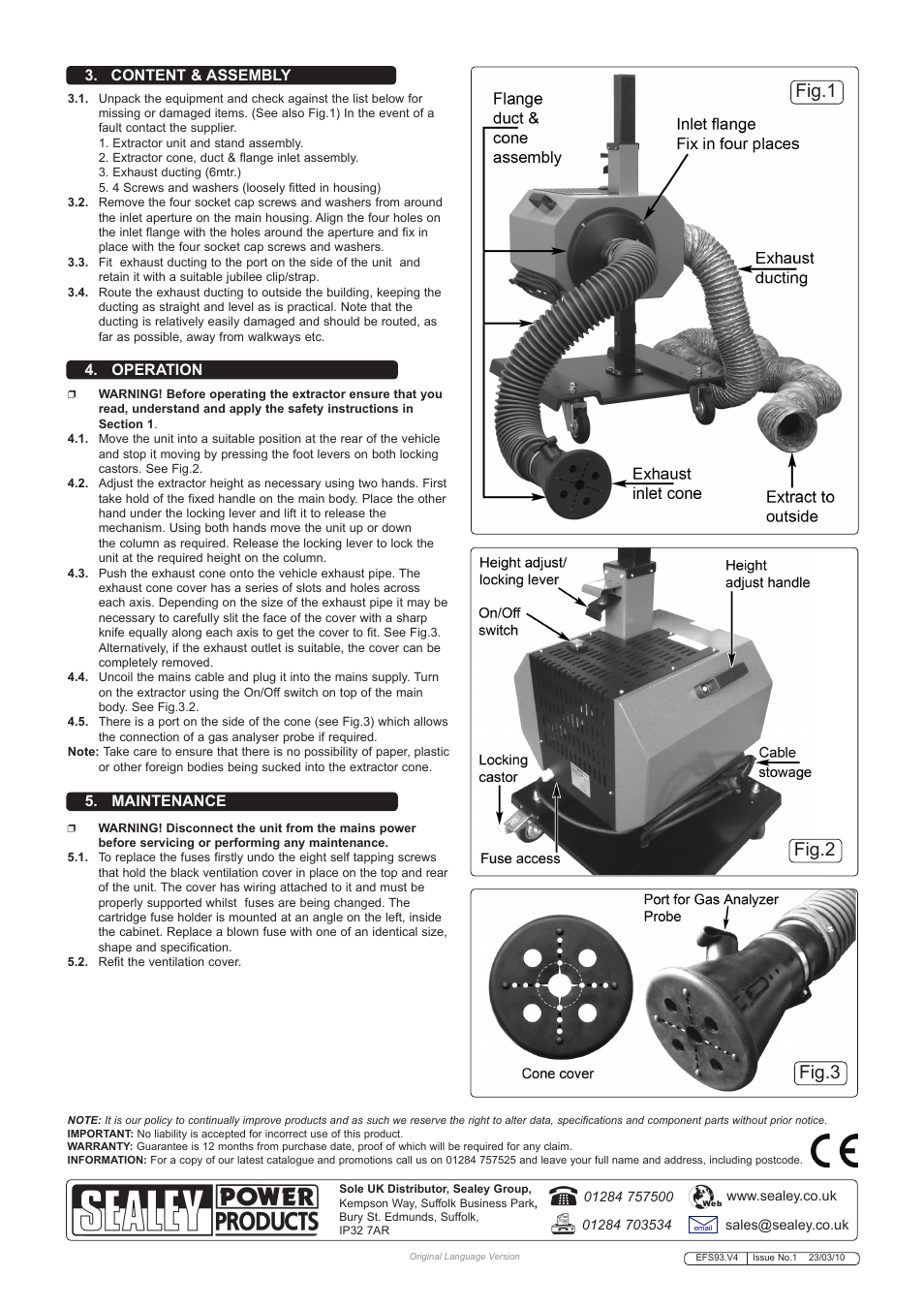 Fig.1 fig.2 fig.3, Content & assembly 4. operation 5. maintenance | Sealey EFS/93 User Manual | Page 2 / 2