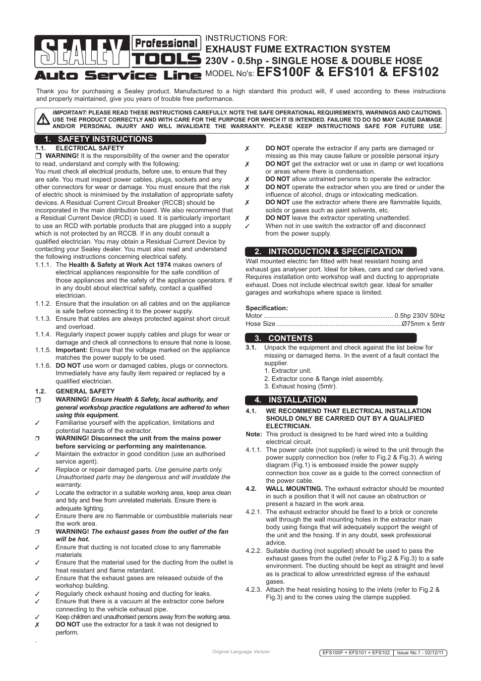 Sealey EFS101 User Manual | 2 pages