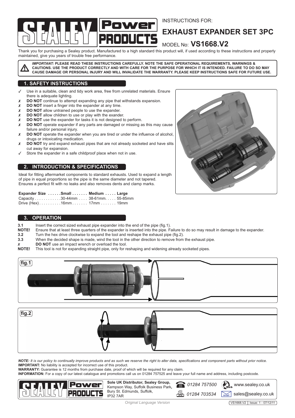 Sealey VS1668 User Manual | 1 page