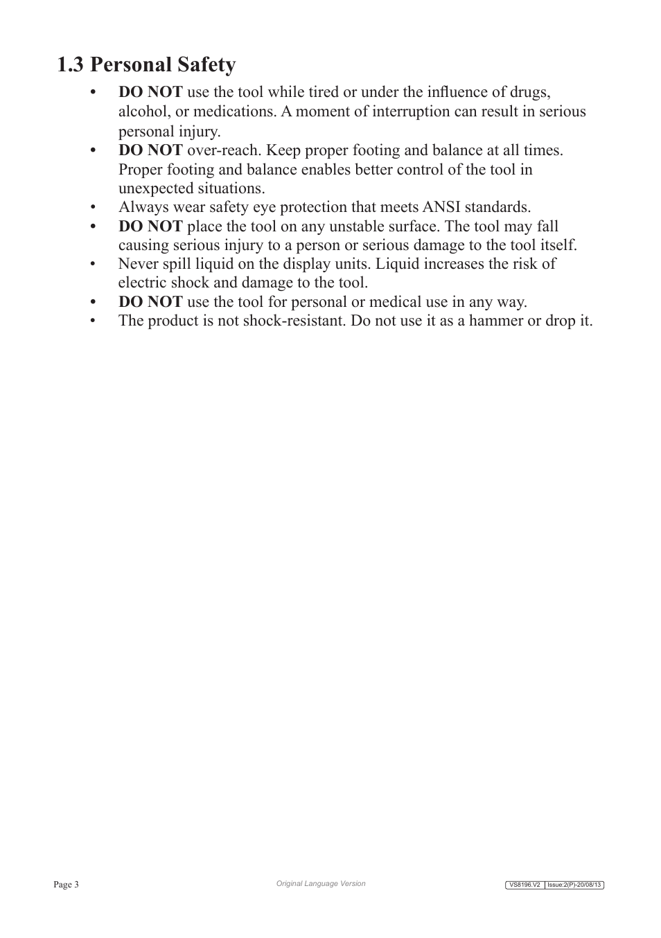 3 personal safety | Sealey VS8196 User Manual | Page 3 / 13