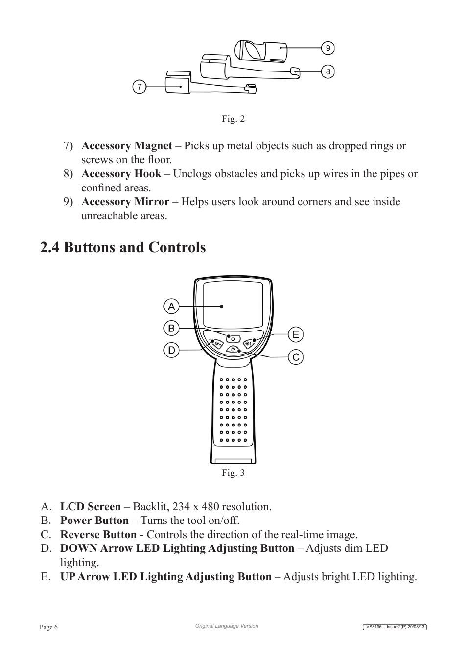 4 buttons and controls | Sealey VS8196 User Manual | Page 6 / 13