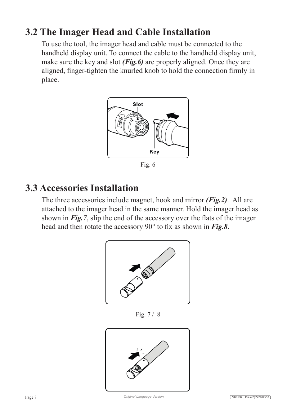 2 the imager head and cable installation, 3 accessories installation | Sealey VS8196 User Manual | Page 8 / 13