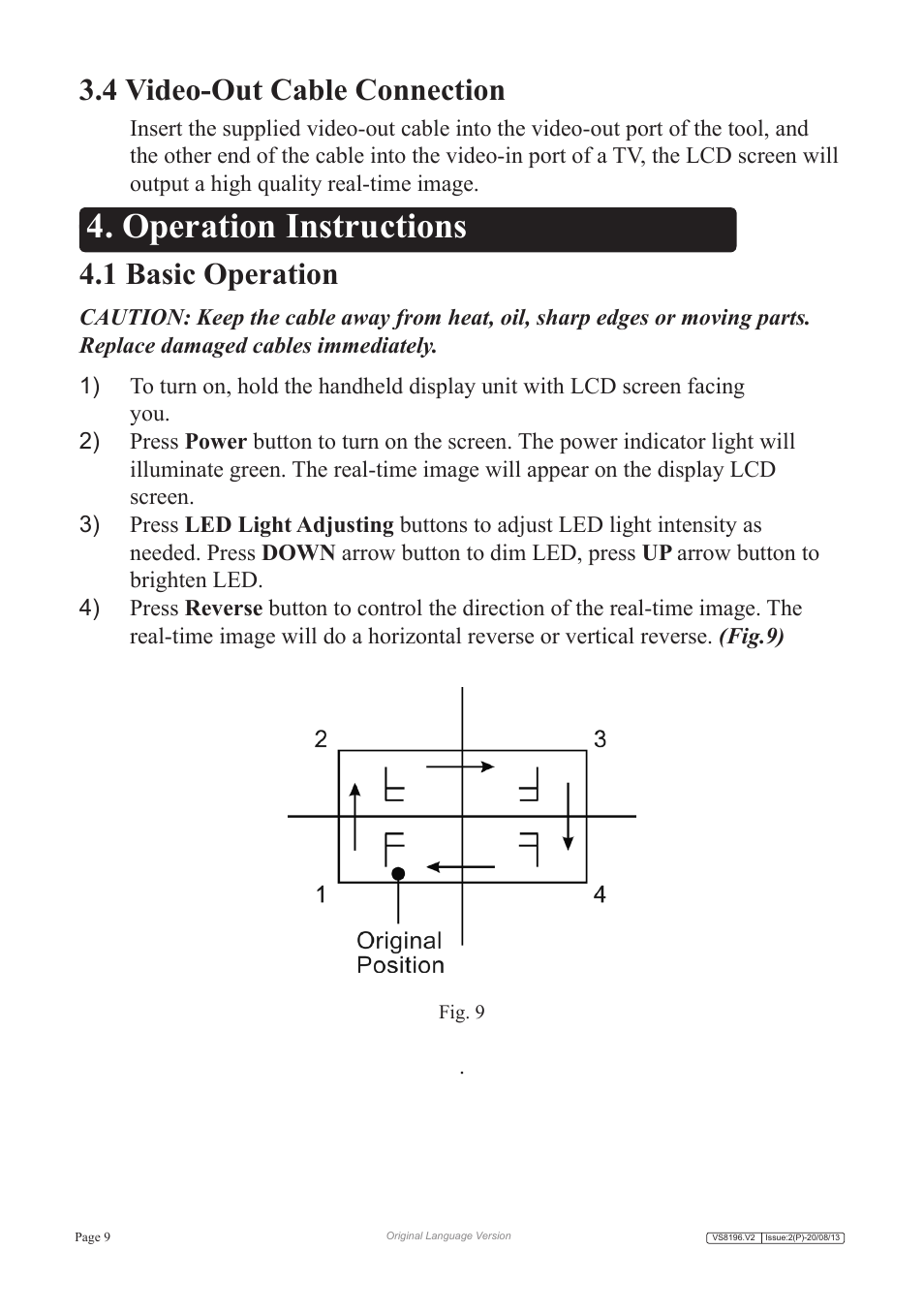 Operation instructions, 4 video-out cable connection, 1 basic operation | Sealey VS8196 User Manual | Page 9 / 13