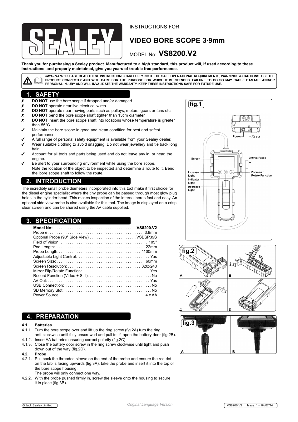 Sealey VS8200 User Manual | 2 pages
