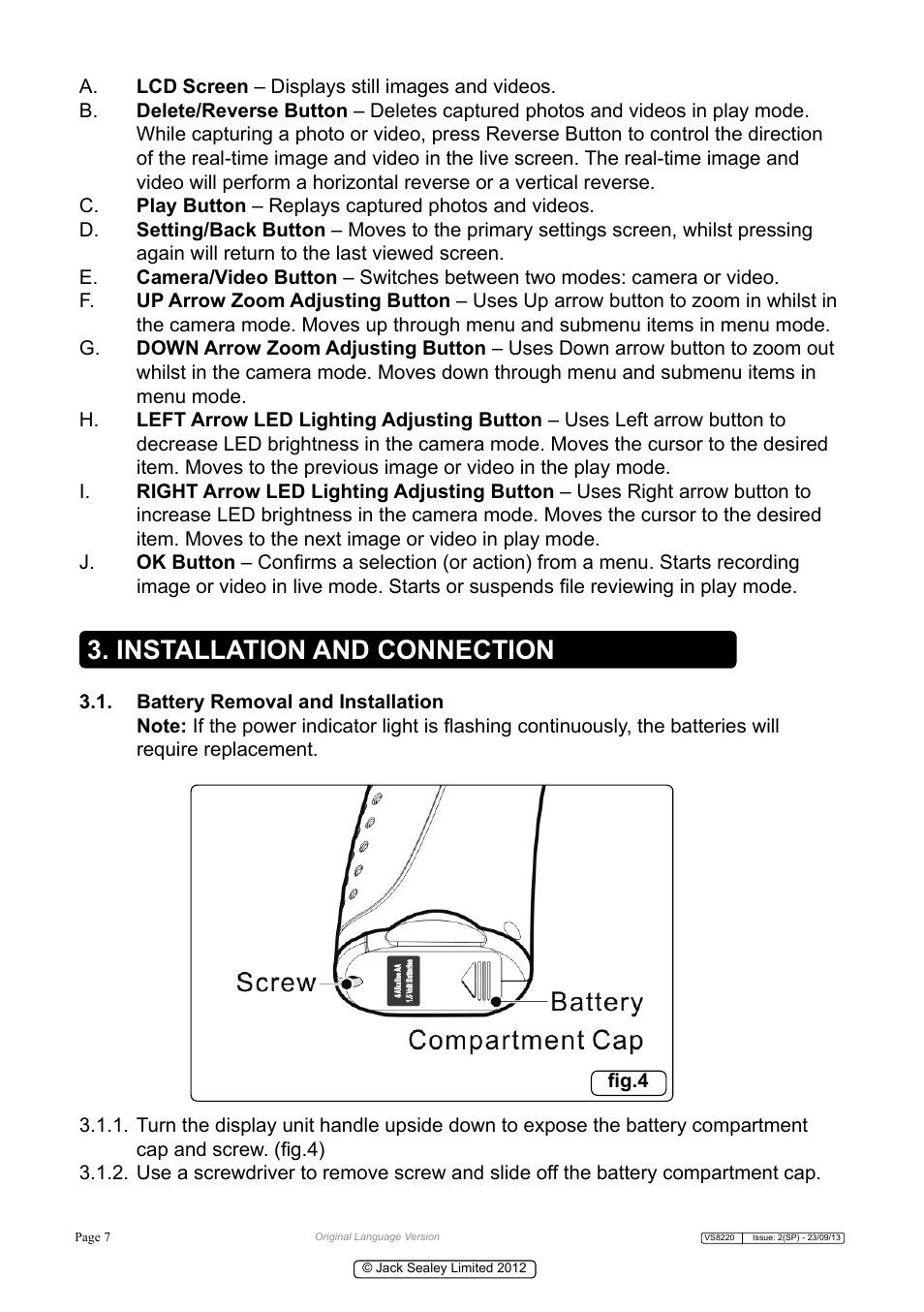 Installation and connection | Sealey VS8220 User Manual | Page 7 / 21
