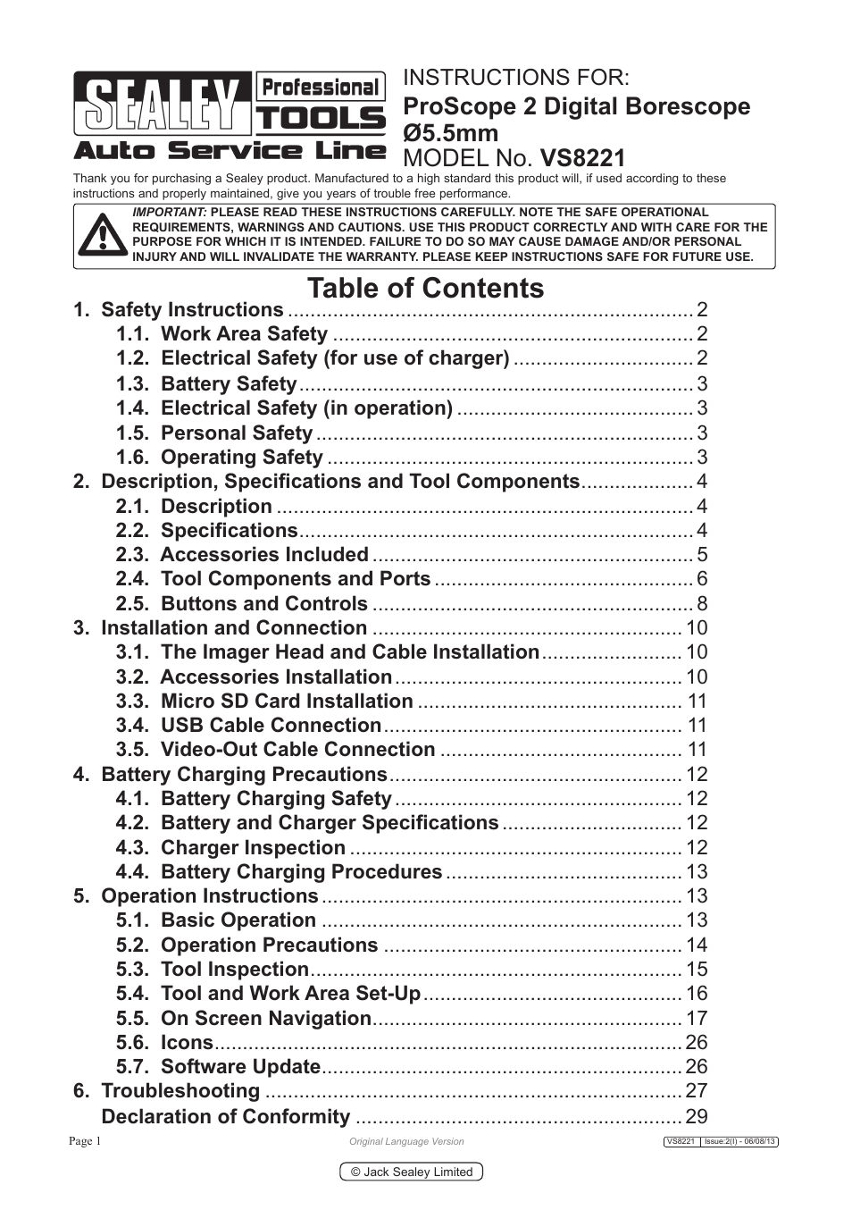 Sealey VS8221 User Manual | 29 pages