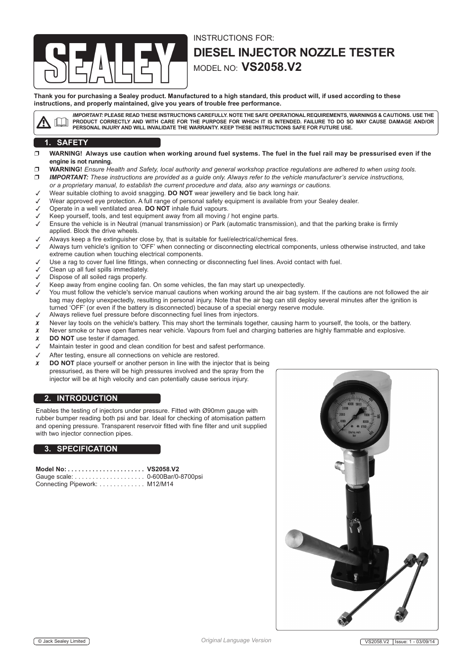 Sealey VS2058 User Manual | 2 pages