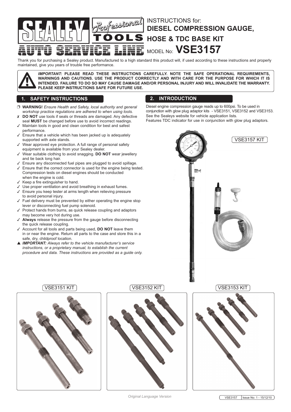 Sealey VSE3157 User Manual | 2 pages