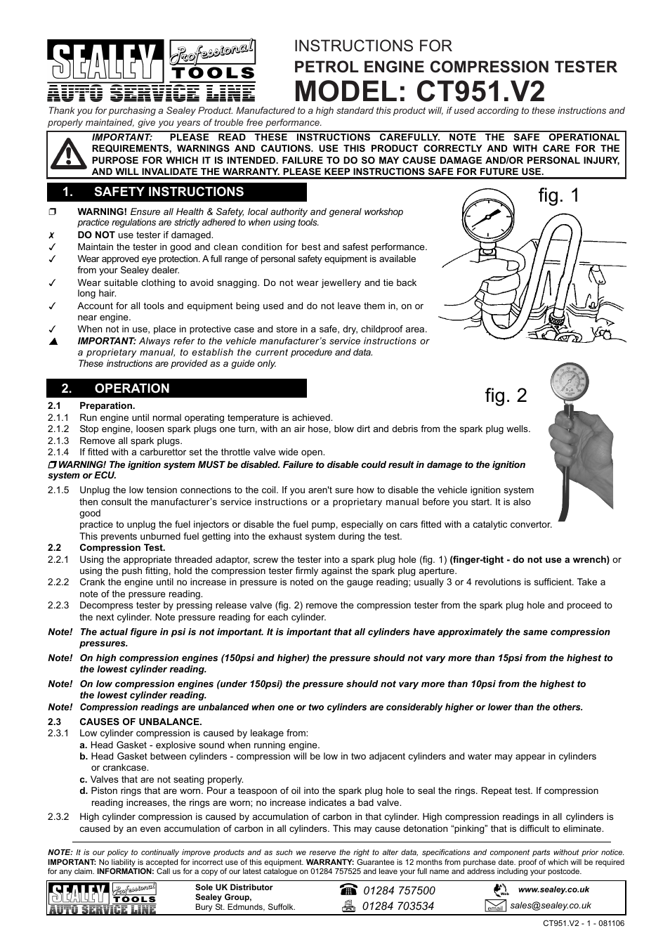 Sealey CT951 User Manual | 1 page