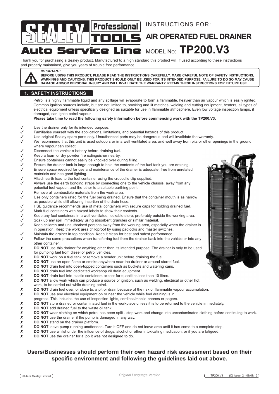 Sealey TP200 User Manual | 4 pages