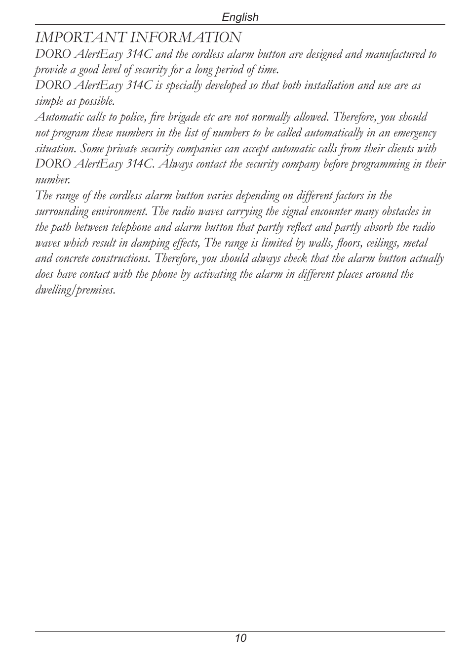 Important information | Doro PHONE 314C User Manual | Page 15 / 96