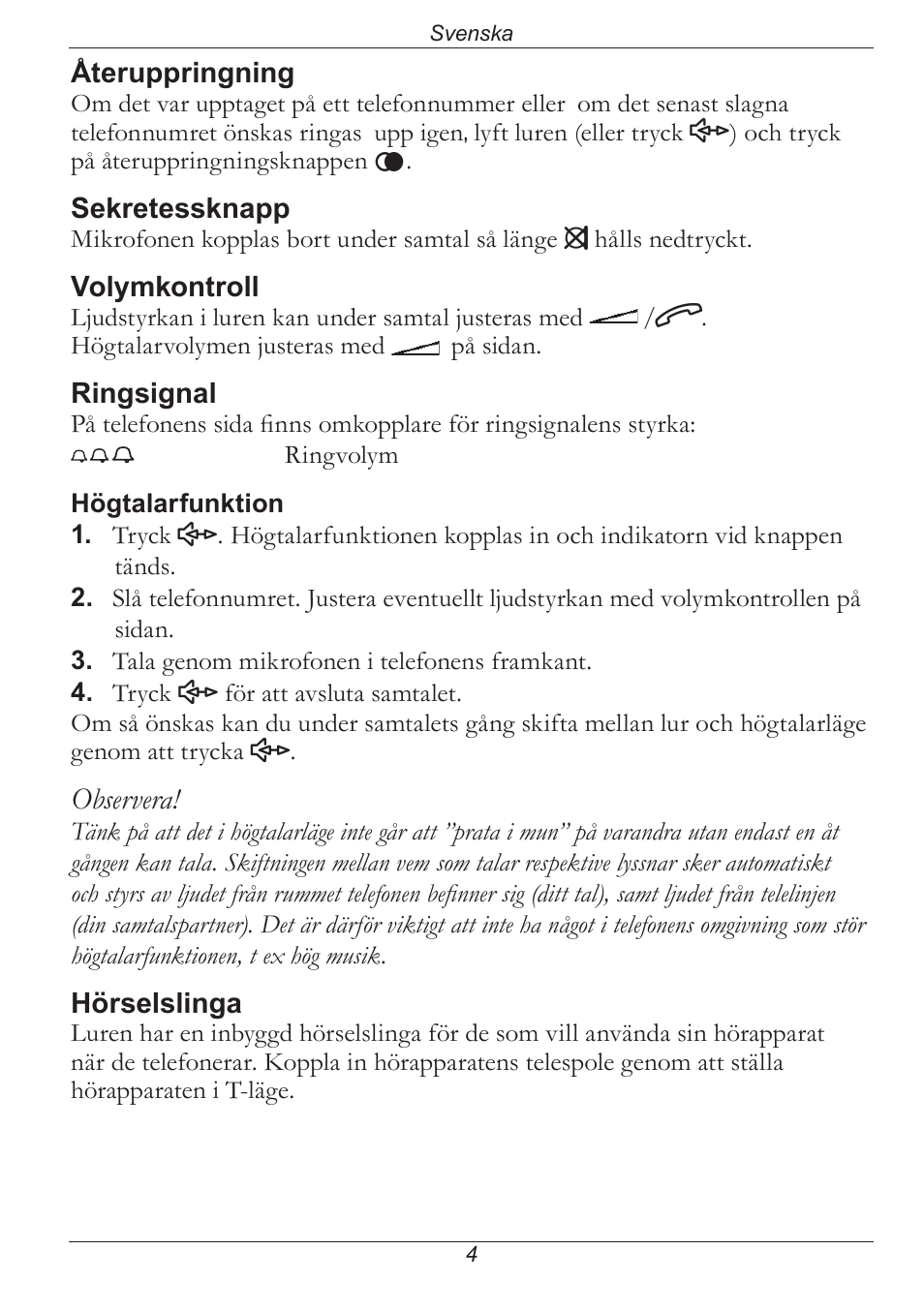 Observera | Doro PHONE 314C User Manual | Page 35 / 96