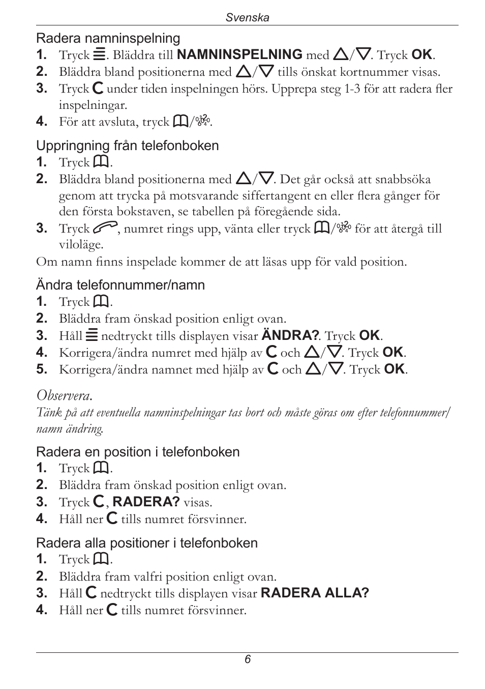 Observera | Doro PHONE 314C User Manual | Page 37 / 96
