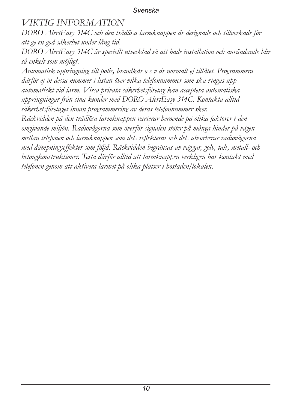 Viktig information | Doro PHONE 314C User Manual | Page 41 / 96
