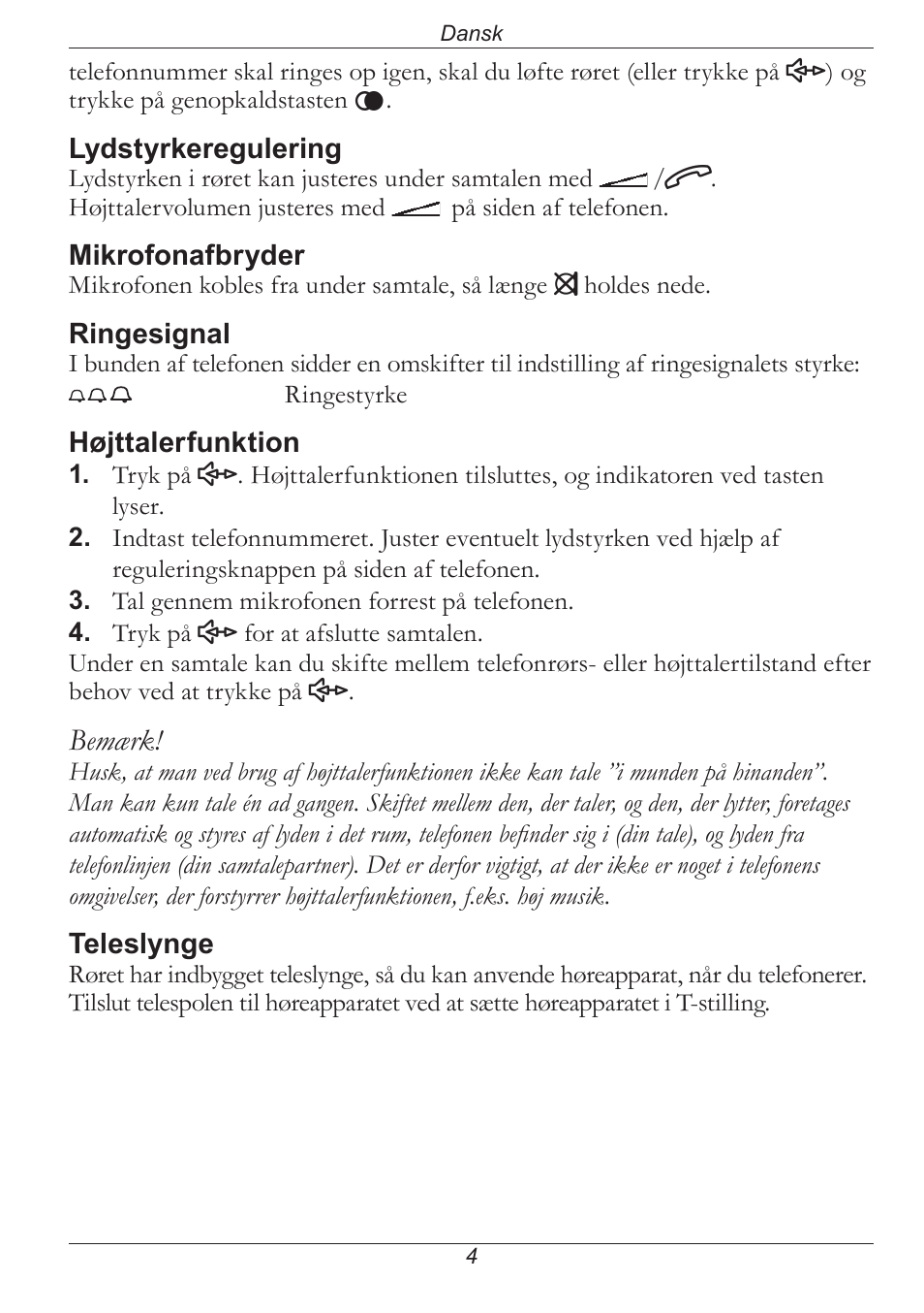 Bemærk | Doro PHONE 314C User Manual | Page 59 / 96