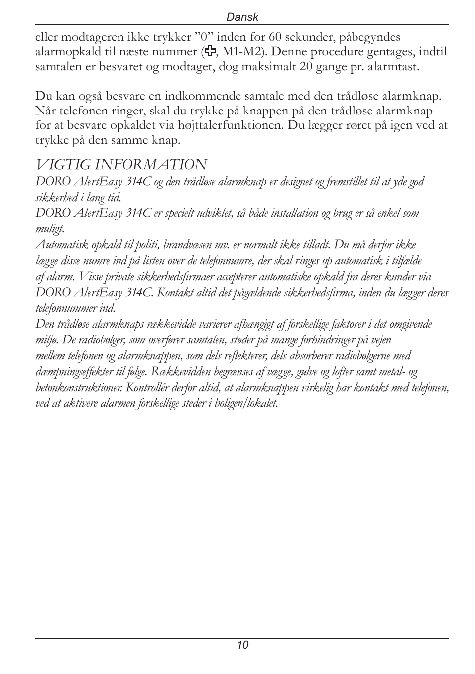 Vigtig information | Doro PHONE 314C User Manual | Page 65 / 96