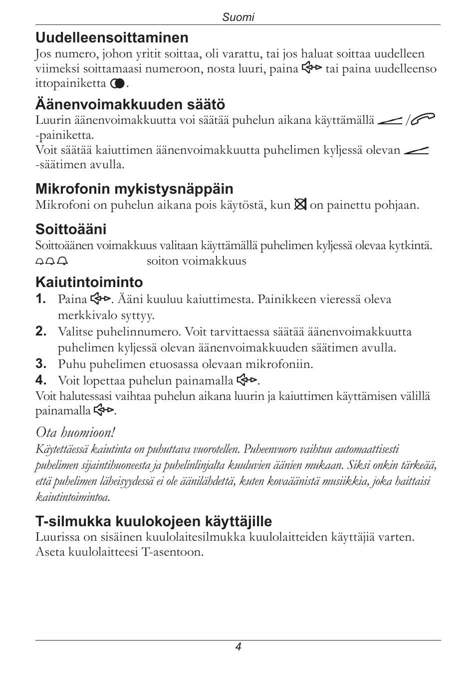 Ota huomioon | Doro PHONE 314C User Manual | Page 71 / 96