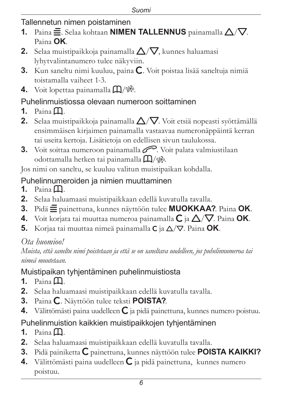 Ota huomioo | Doro PHONE 314C User Manual | Page 73 / 96