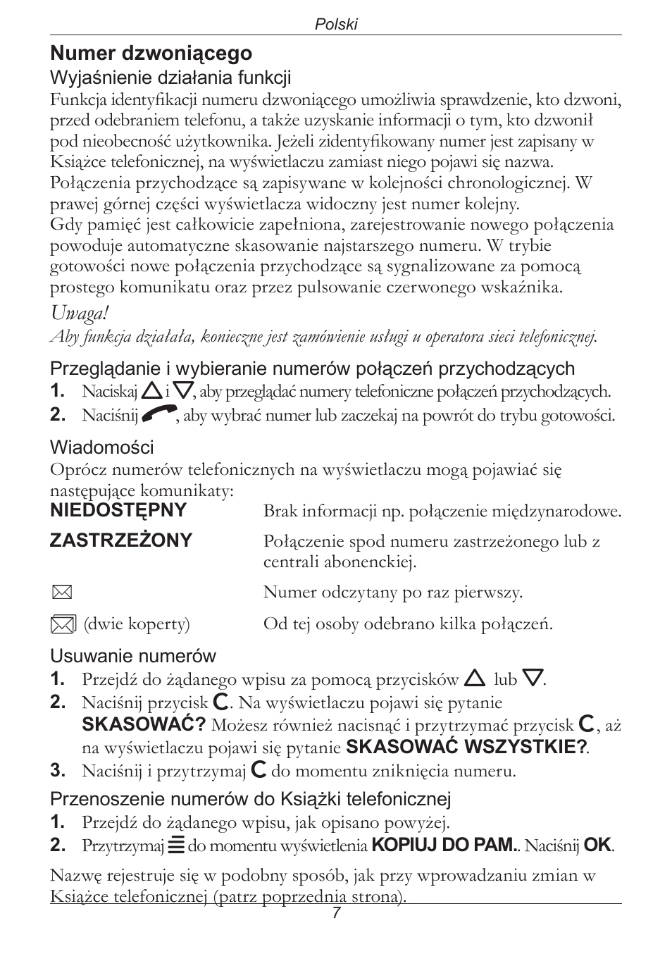 Uwaga | Doro PHONE 314C User Manual | Page 86 / 96
