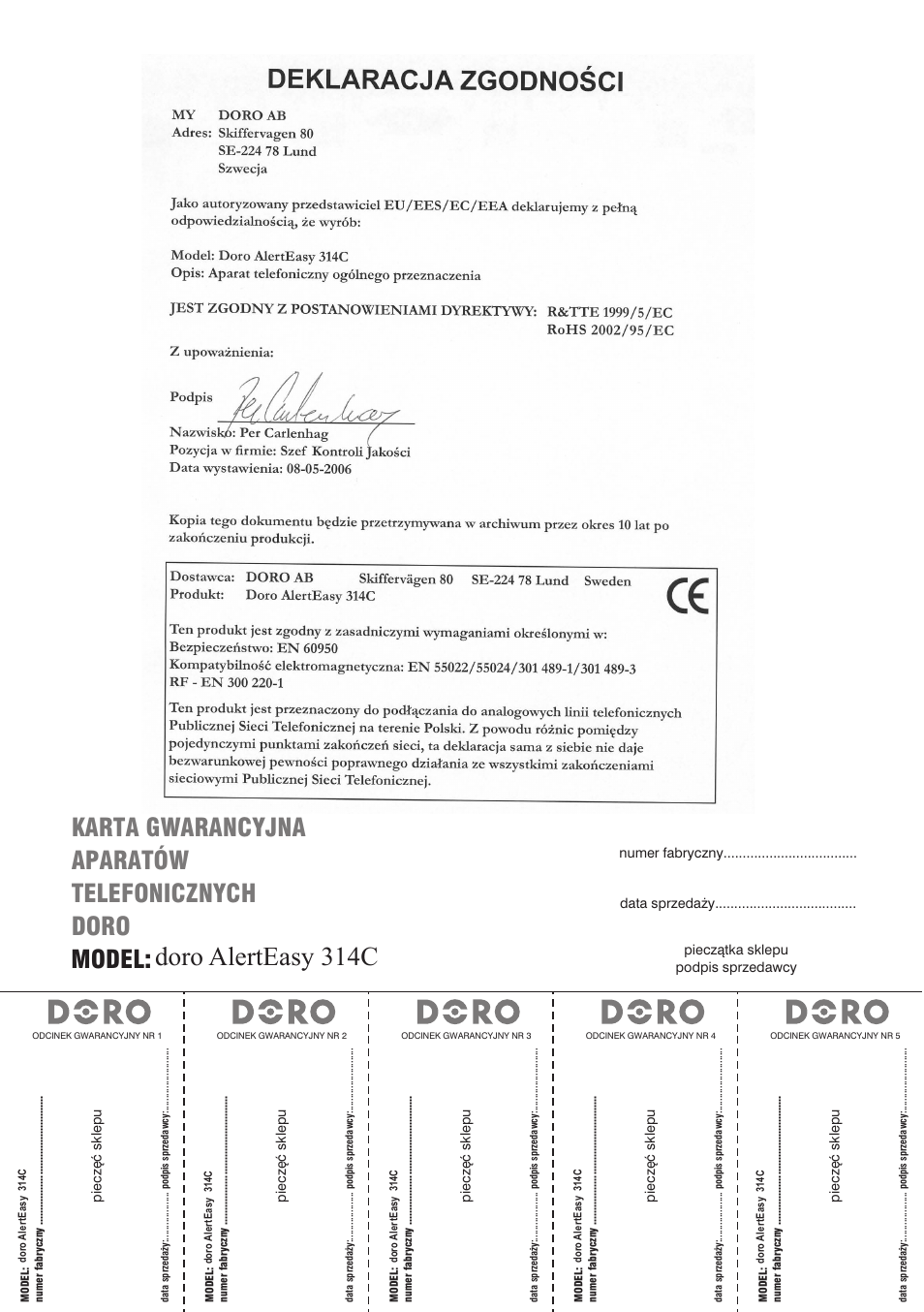 Doro alerteasy 314c | Doro PHONE 314C User Manual | Page 94 / 96