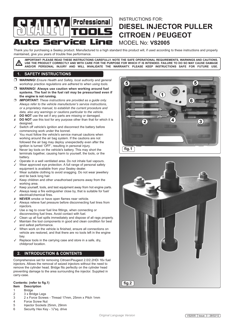 Sealey VS2005 User Manual | 2 pages