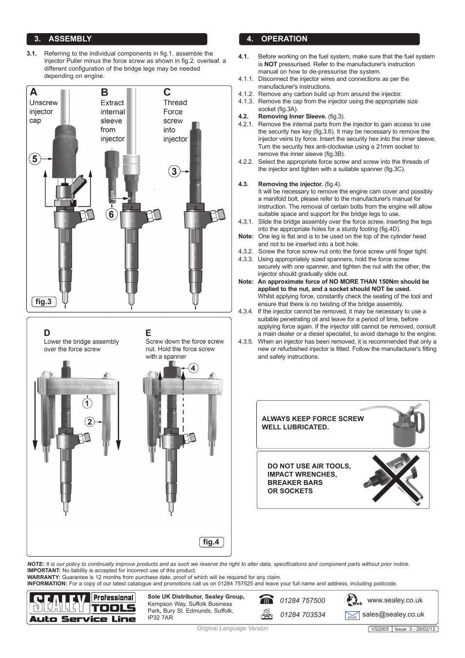 Sealey VS2005 User Manual | Page 2 / 2