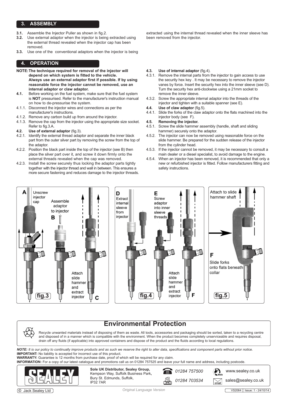 Environmental protection, Fig.3 fig.4, Fig.5 | Sealey VS2064 User Manual | Page 2 / 2