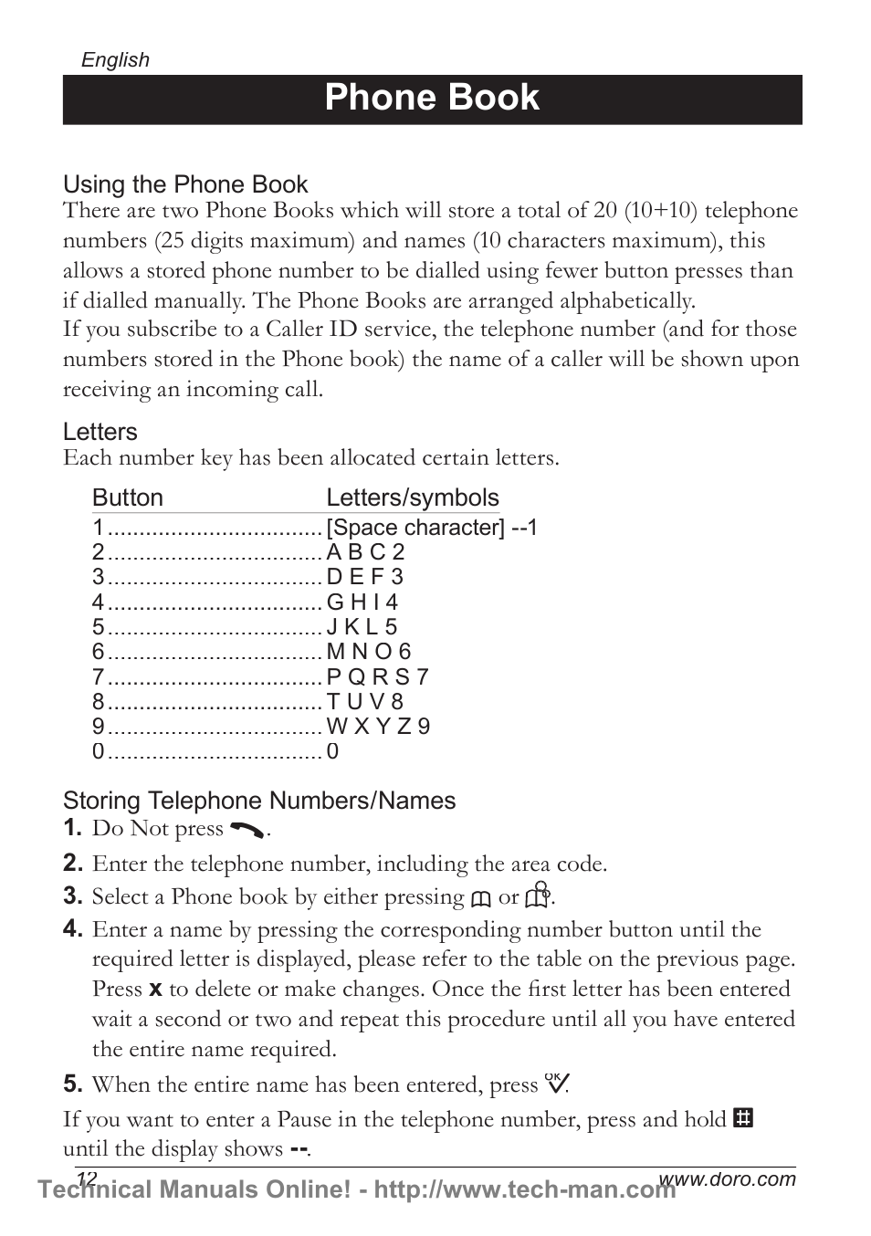 Phone book | Doro 5055 User Manual | Page 12 / 40