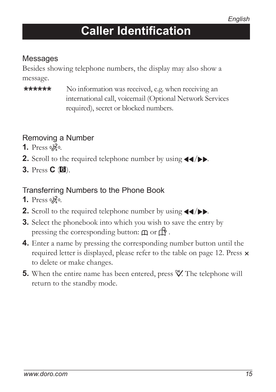 Caller identifi cation | Doro 5055 User Manual | Page 15 / 40