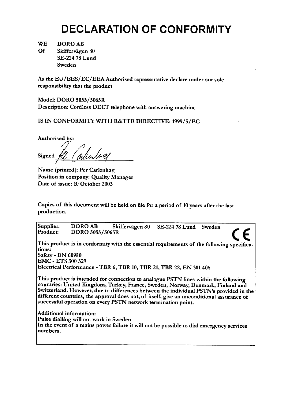 Doro 5055 User Manual | Page 39 / 40