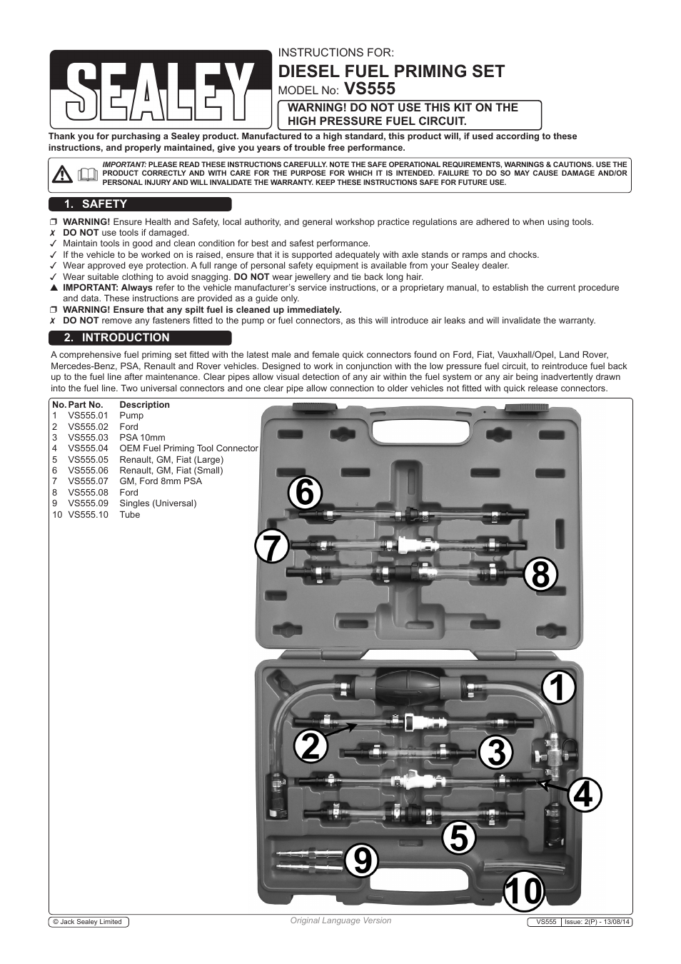 Sealey VS555 User Manual | 2 pages