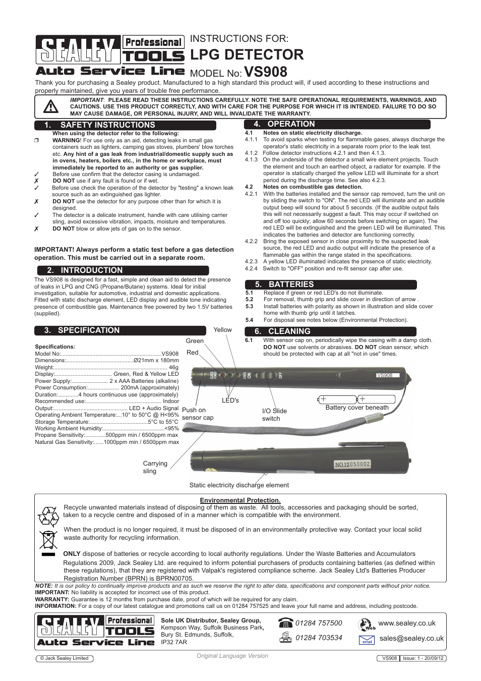 Sealey VS908 User Manual | 1 page