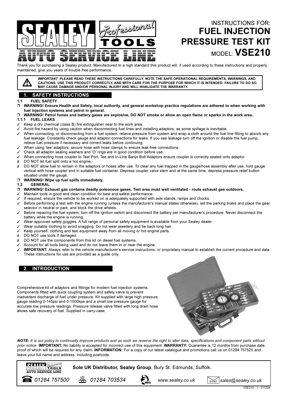 Sealey VSE210 User Manual | 7 pages