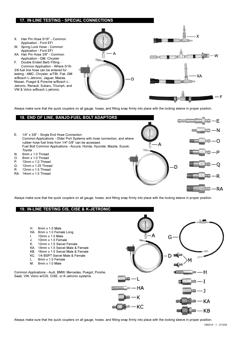 In-line testing - special connections | Sealey VSE210 User Manual | Page 7 / 7