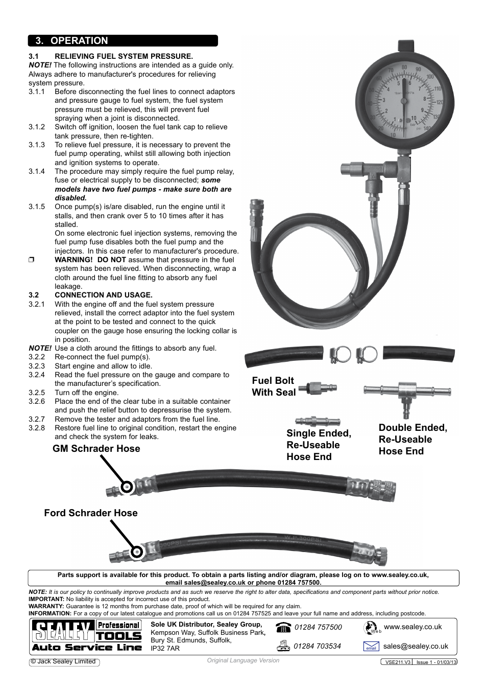 Operation | Sealey VSE211 User Manual | Page 2 / 2