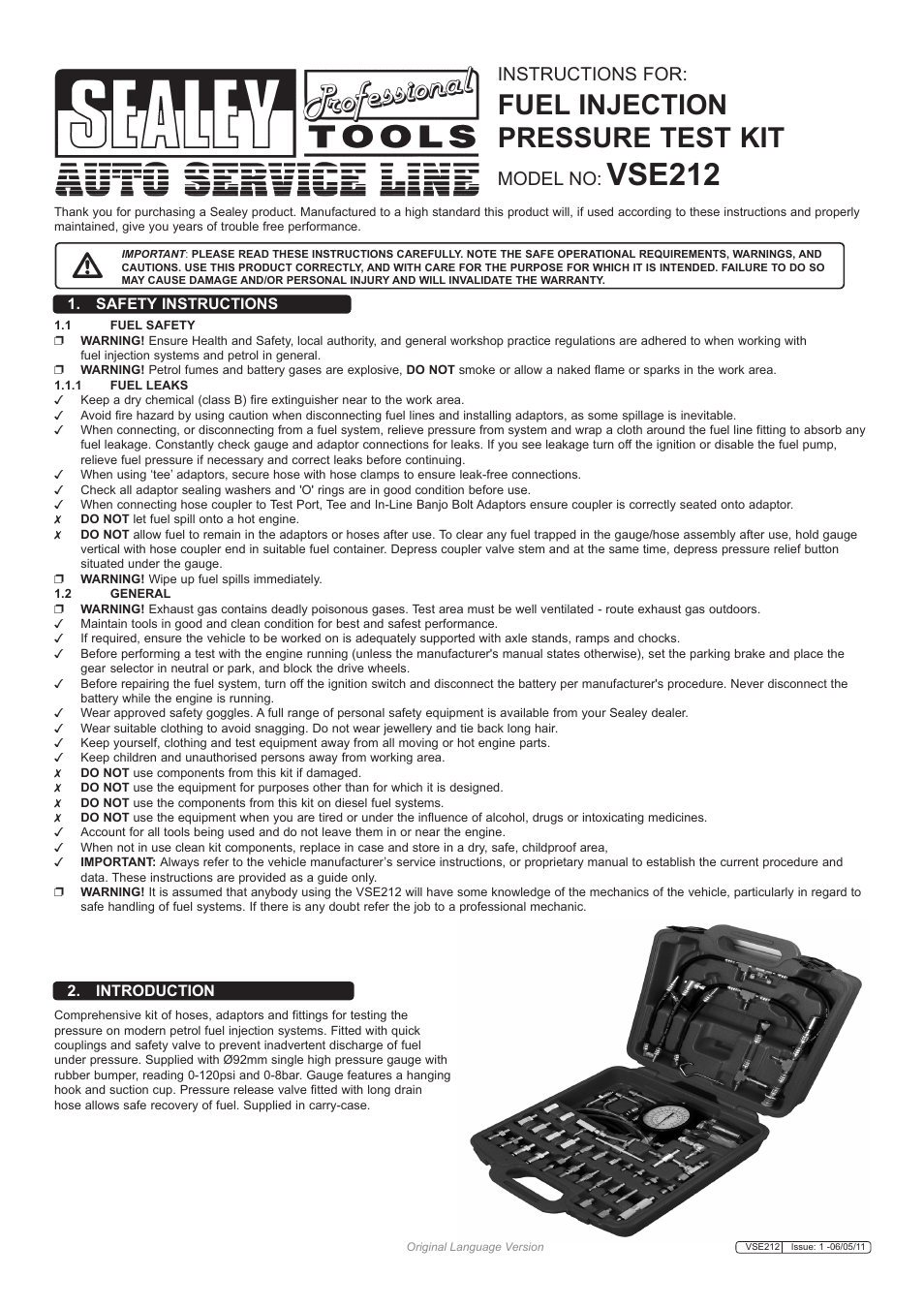 Sealey VSE212 User Manual | 5 pages