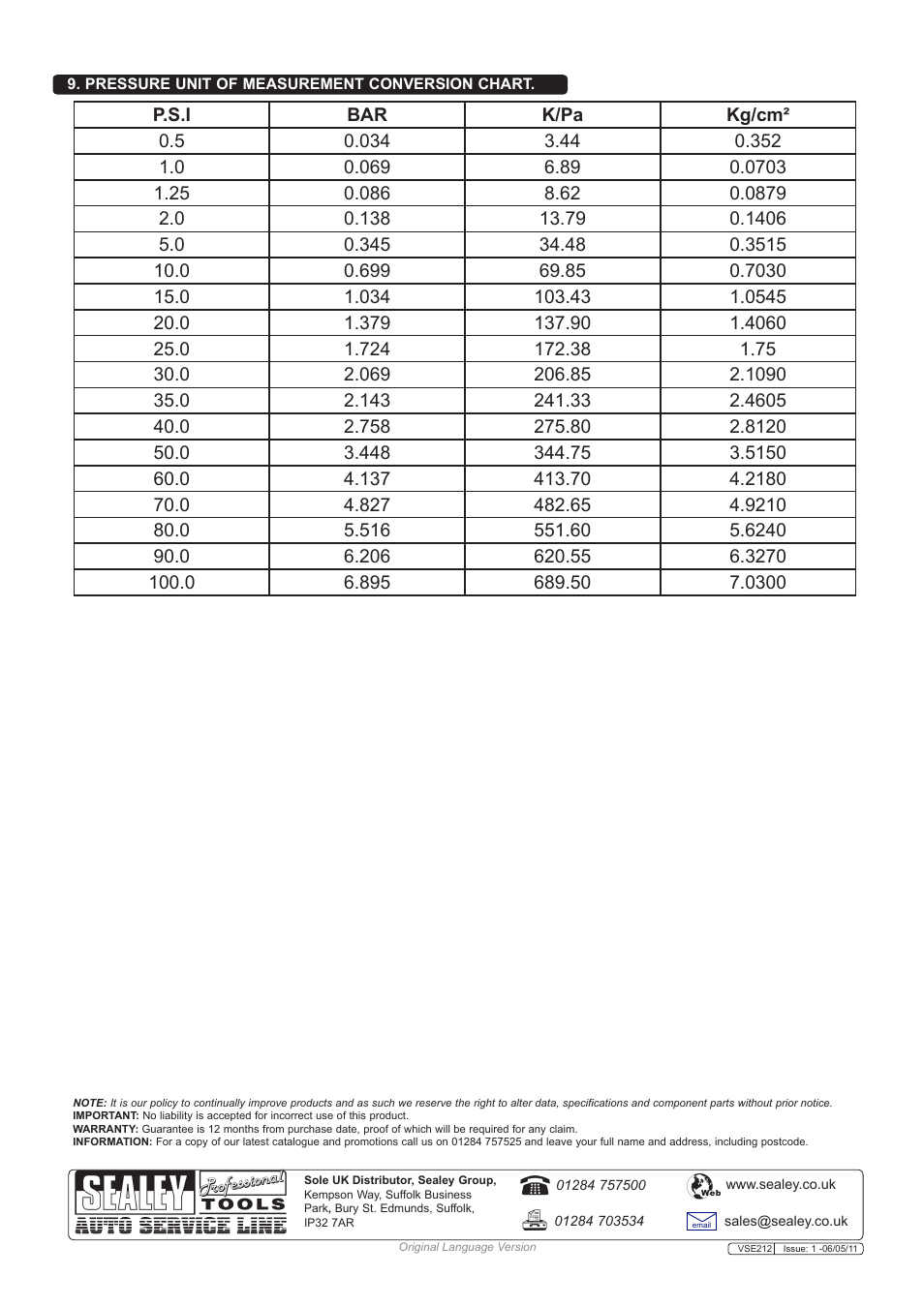 Sealey VSE212 User Manual | Page 5 / 5