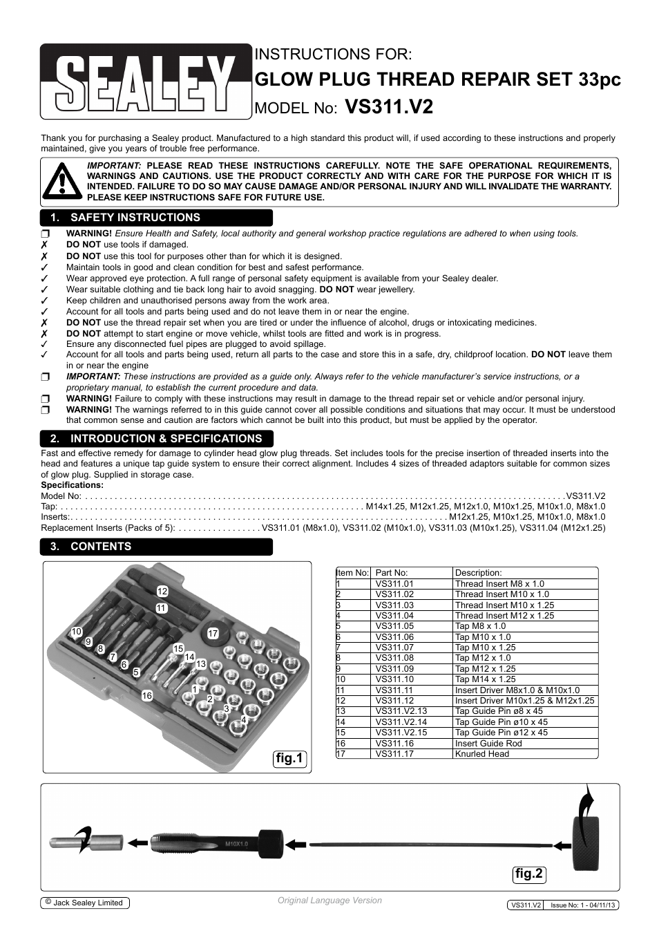 Sealey VS311 User Manual | 2 pages