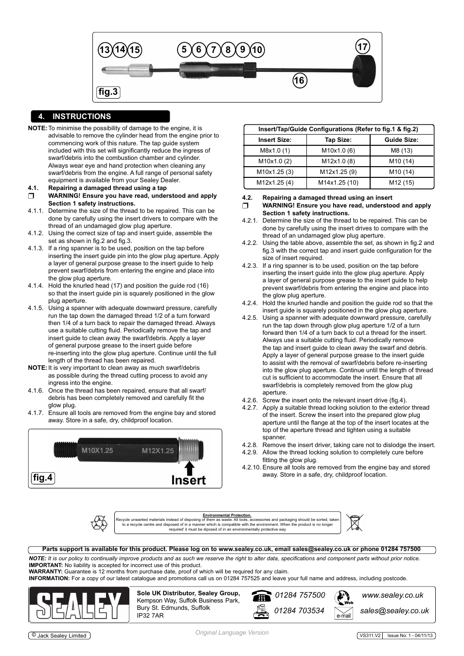 Fig.4, Instructions | Sealey VS311 User Manual | Page 2 / 2