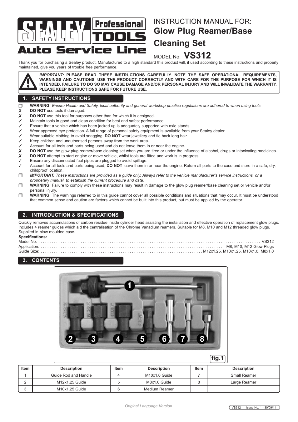 Sealey VS312 User Manual | 2 pages