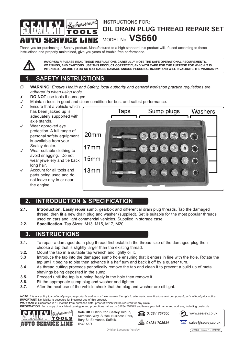 Sealey VS660 User Manual | 1 page