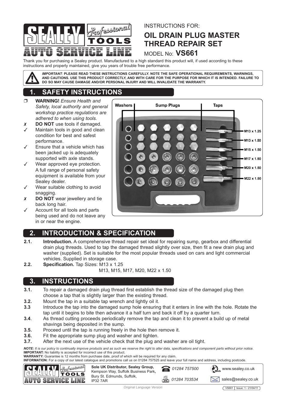 Sealey VS661 User Manual | 1 page