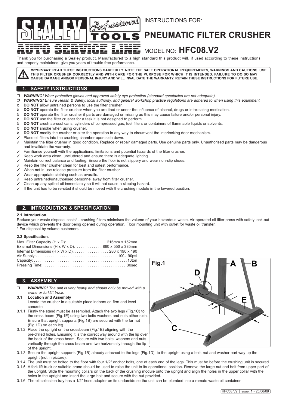 Sealey HFC08 User Manual | 2 pages