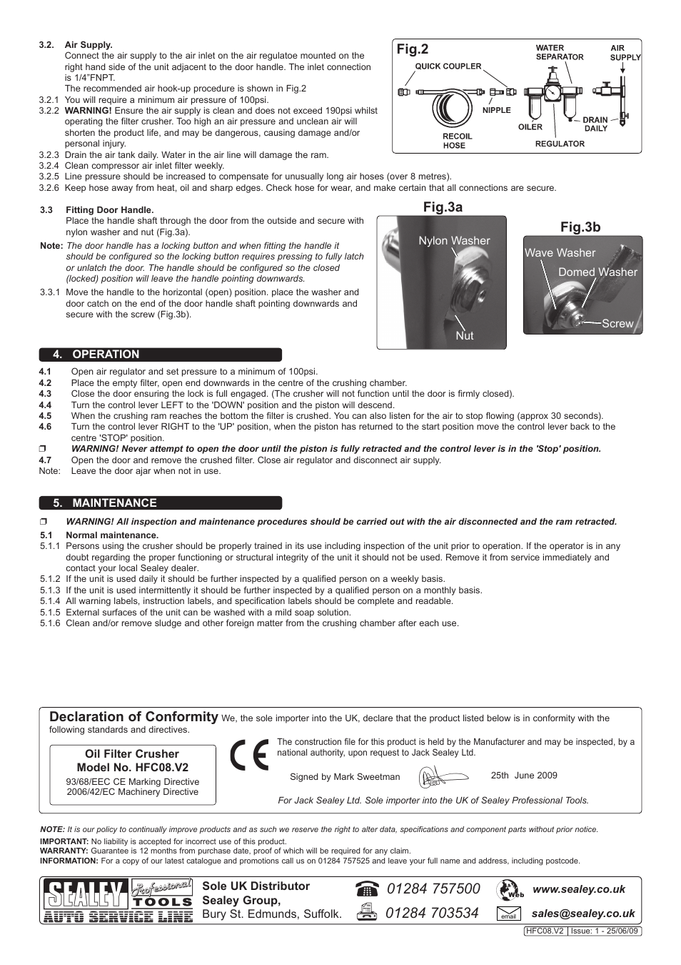 Declaration of conformity, Fig.3a, Fig.2 fig.3b | Sealey HFC08 User Manual | Page 2 / 2